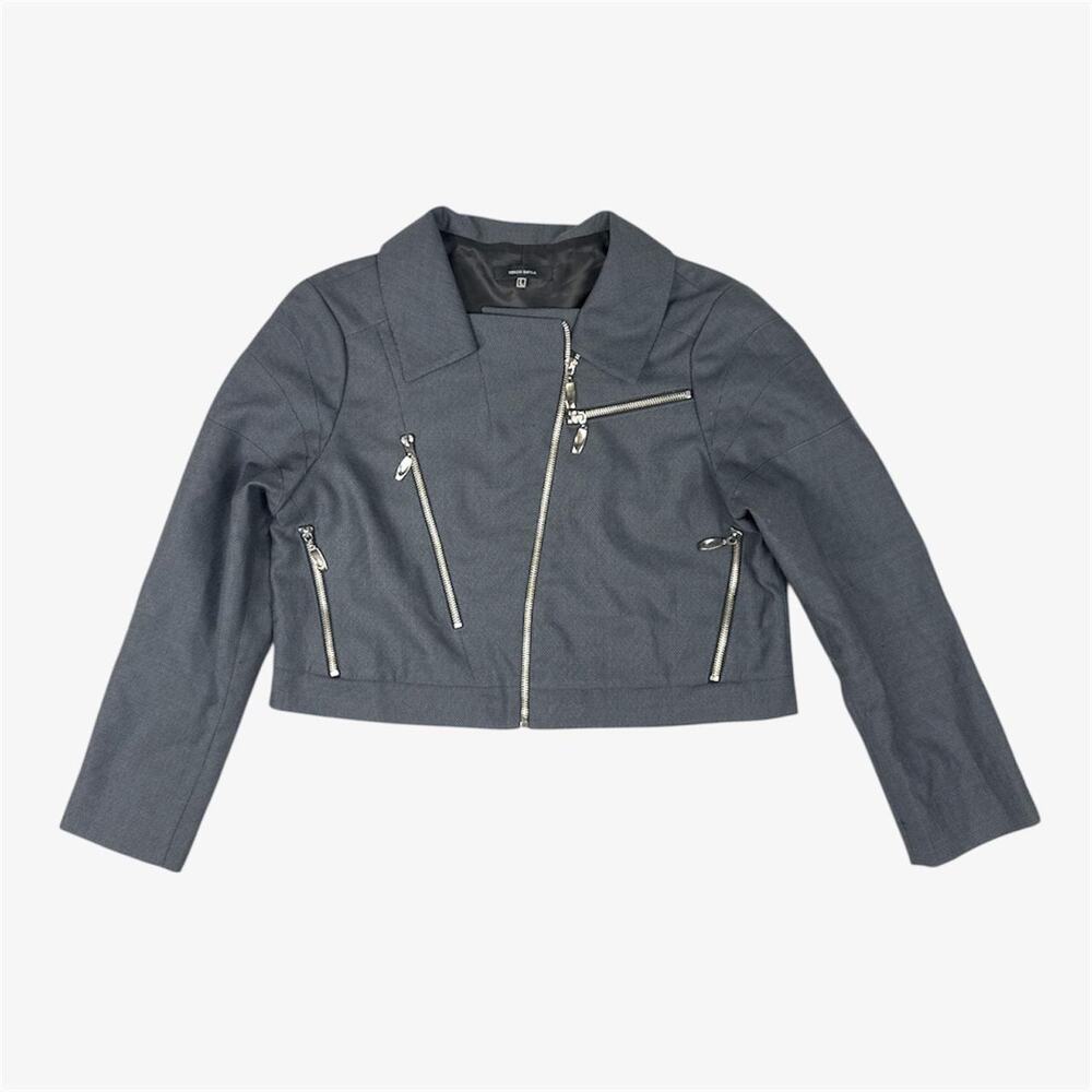 Grey moto style cropped jacket asymmetrical - size L from Sergio Davila
